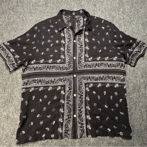 Allsaints Pima Relaxed Fit Bandana Print Camp Shirt‎ Men 2XL Thin Cross